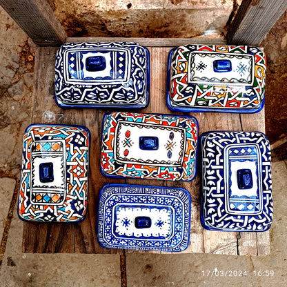 Moroccan Butter & Cheese Dish – White Clay Art from Fez - Hand-Painted