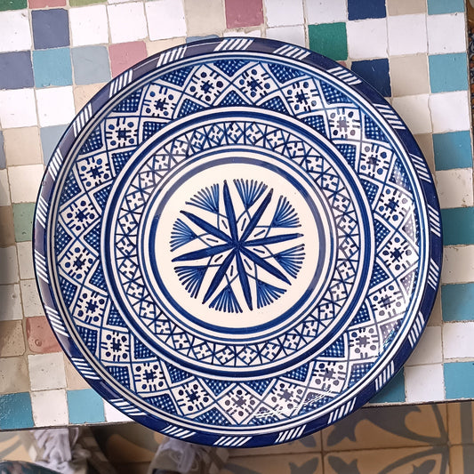 Moroccan Ceramic Plates  hand painted blue & white 3 Dinner Plates