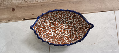 Handmade Moroccan Fes Ceramic Serving Bowl – Brown Floral Design