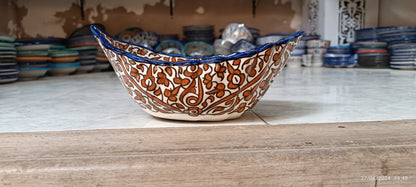Handmade Moroccan Fes Ceramic Serving Bowl – Brown Floral Design