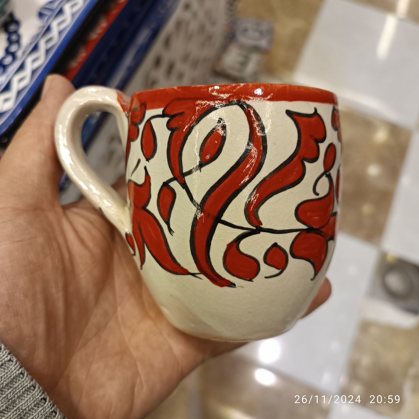6 large mugs handmade and hand-painted old motif