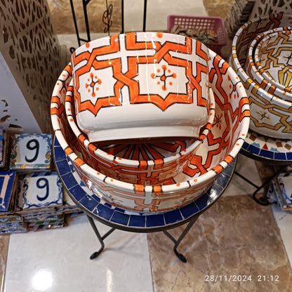Handmade Moroccan Ceramic 4 Bowl Set – Hand-Painted Geometric Design | Fez Pottery