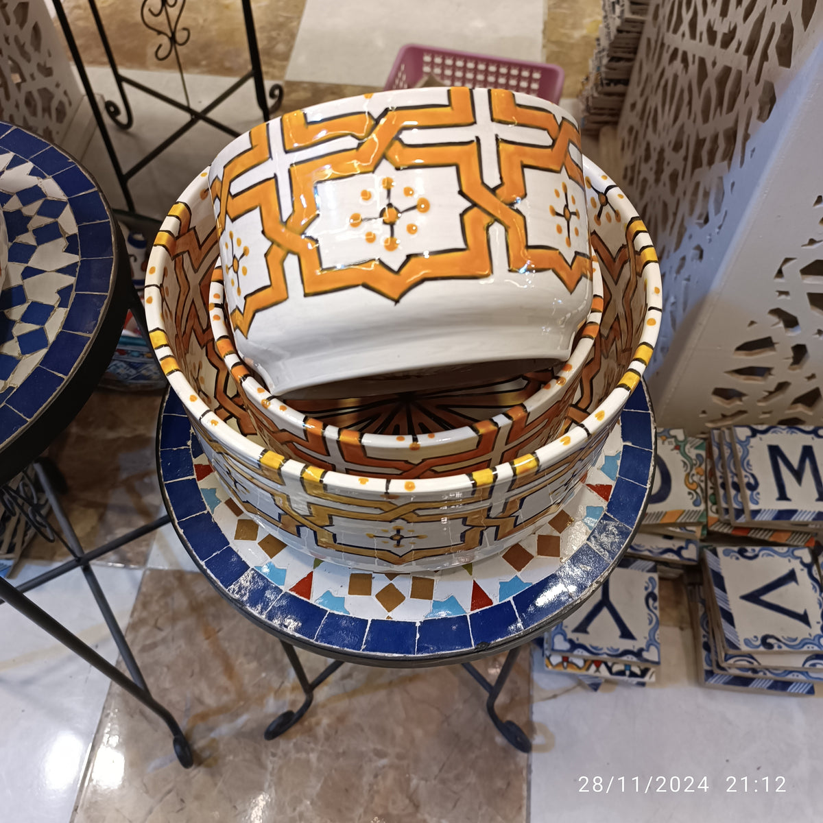 Handmade Moroccan Ceramic 4 Bowl Set – Hand-Painted Geometric Design | Fez Pottery