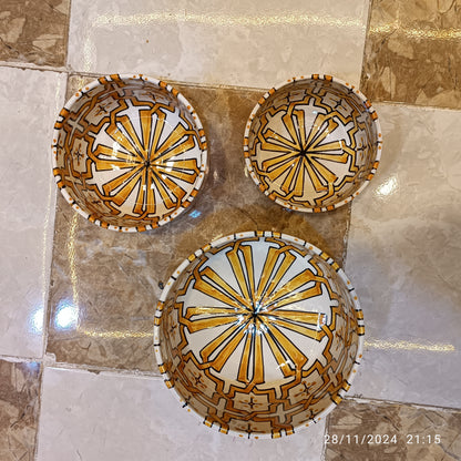 Handmade Moroccan Ceramic 4 Bowl Set – Hand-Painted Geometric Design | Fez Pottery