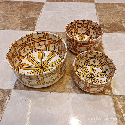 Handmade Moroccan Ceramic 4 Bowl Set – Hand-Painted Geometric Design | Fez Pottery