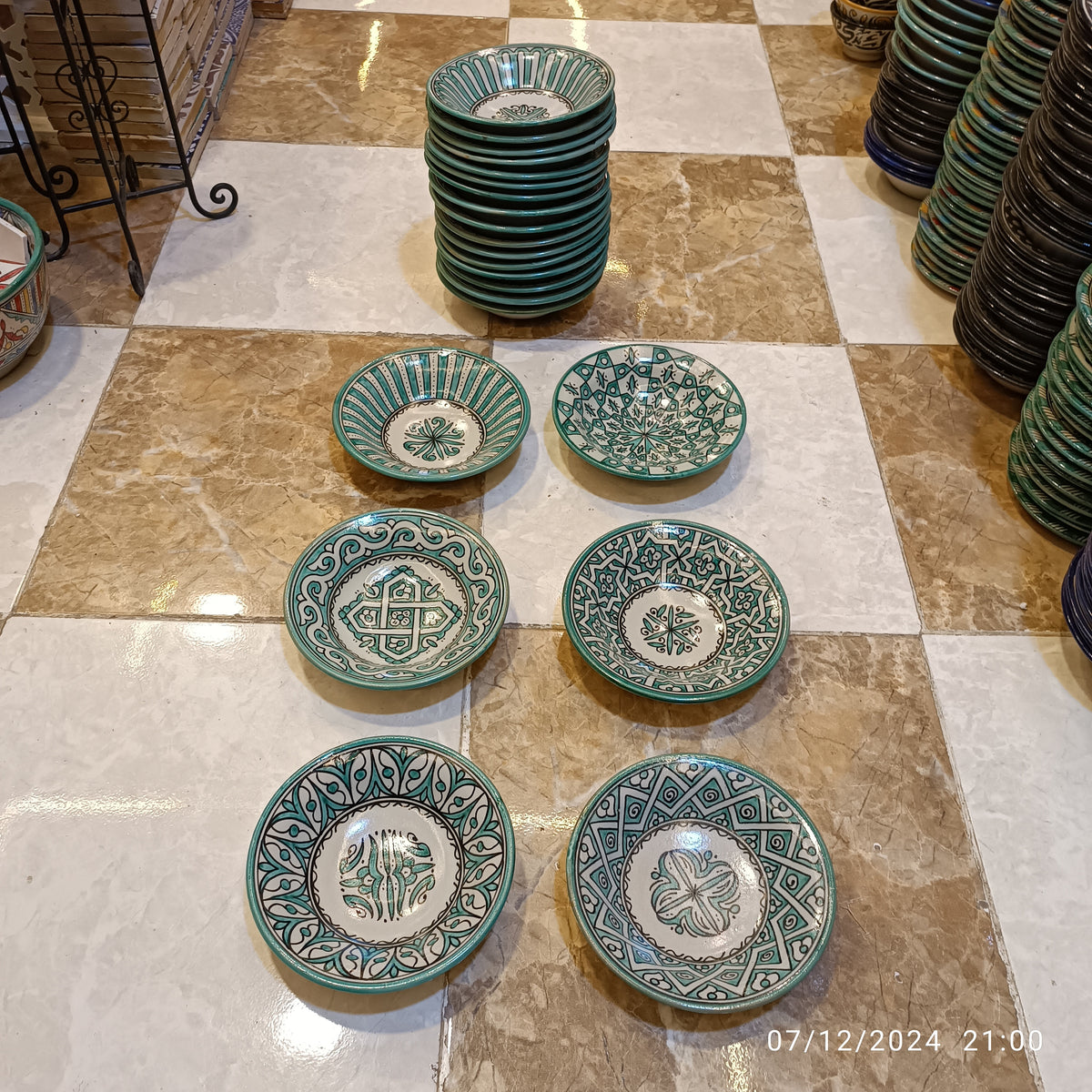 Green hand painted Moroccan fez pottery plates dishwasher and microwave safe