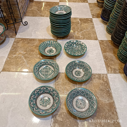 Green hand painted Moroccan fez pottery plates dishwasher and microwave safe