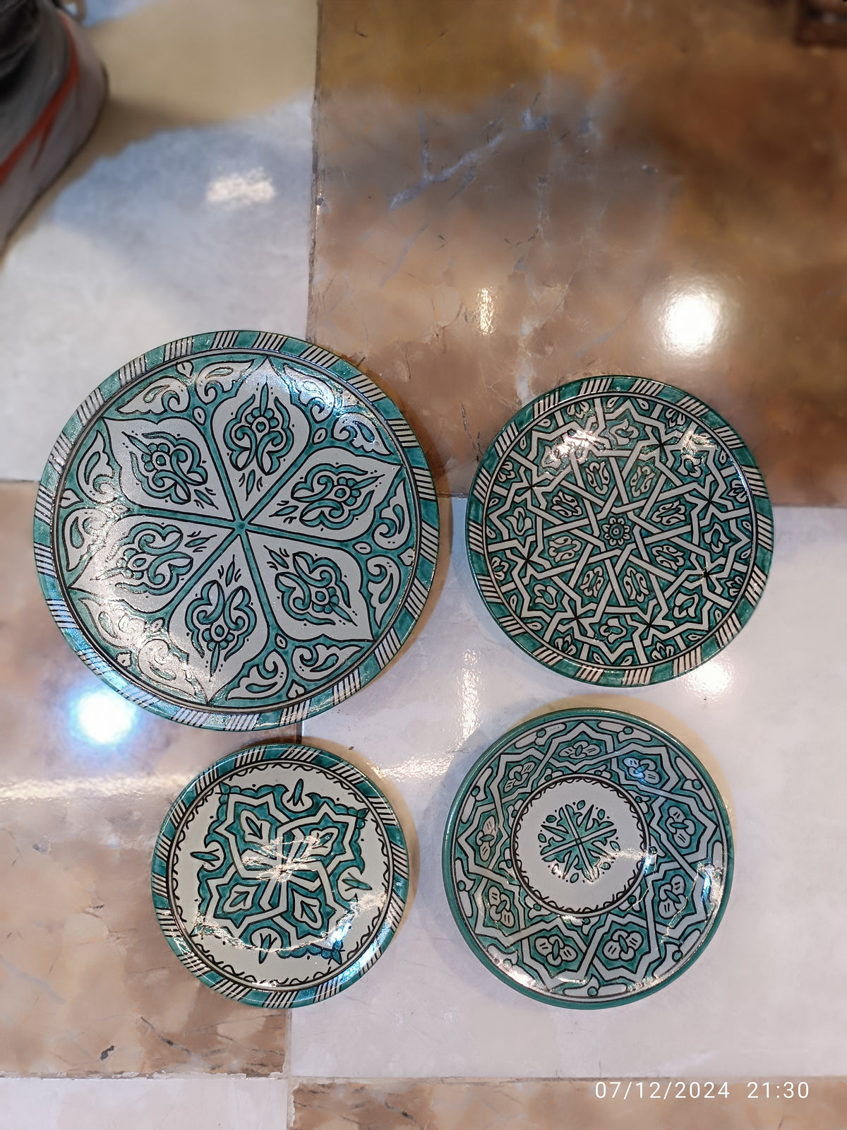 Green hand painted Moroccan fez pottery plates dishwasher and microwave safe