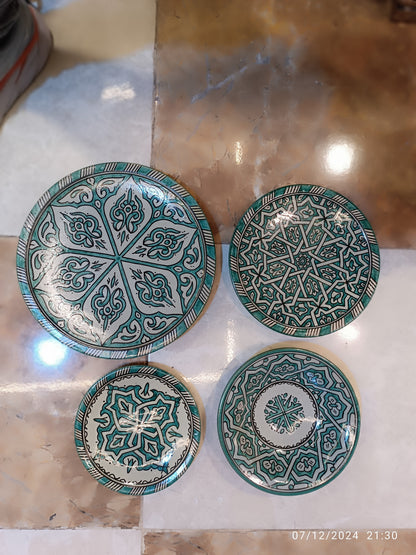 Green hand painted Moroccan fez pottery plates dishwasher and microwave safe