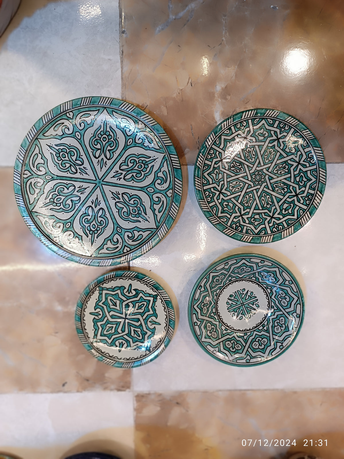 Green hand painted Moroccan fez pottery plates dishwasher and microwave safe