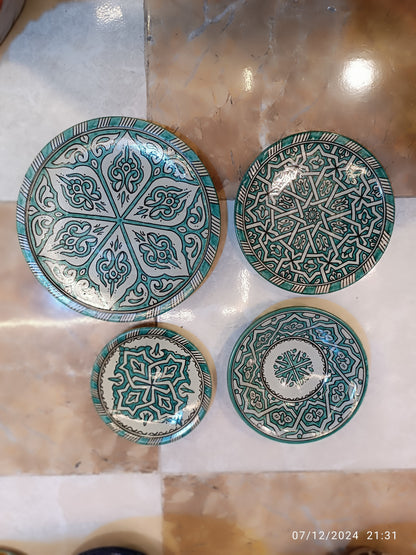 Green hand painted Moroccan fez pottery plates dishwasher and microwave safe
