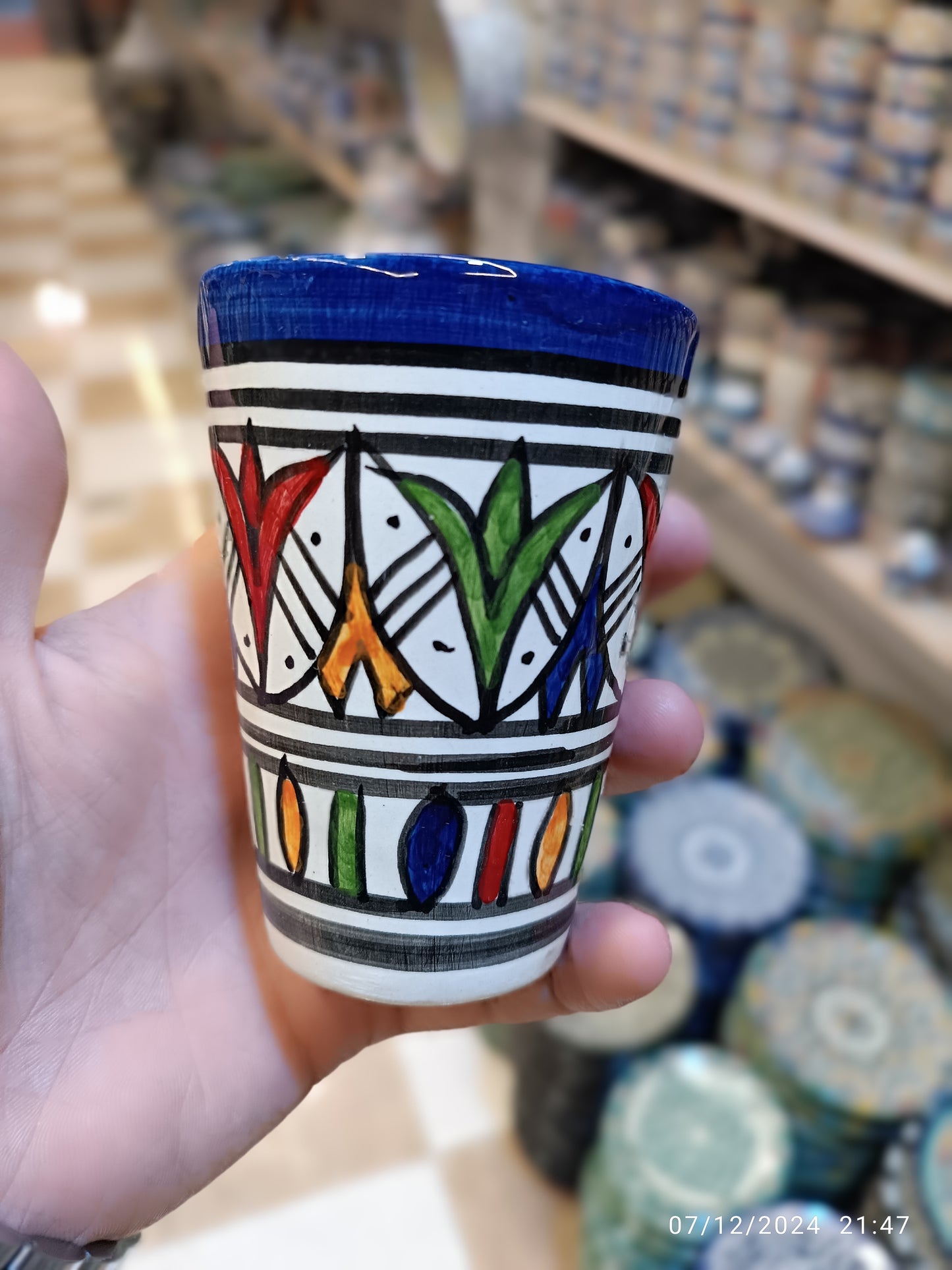 set of 6 glasses, Different colors  Moroccan ceramic tea glasses handmade and hand painted,