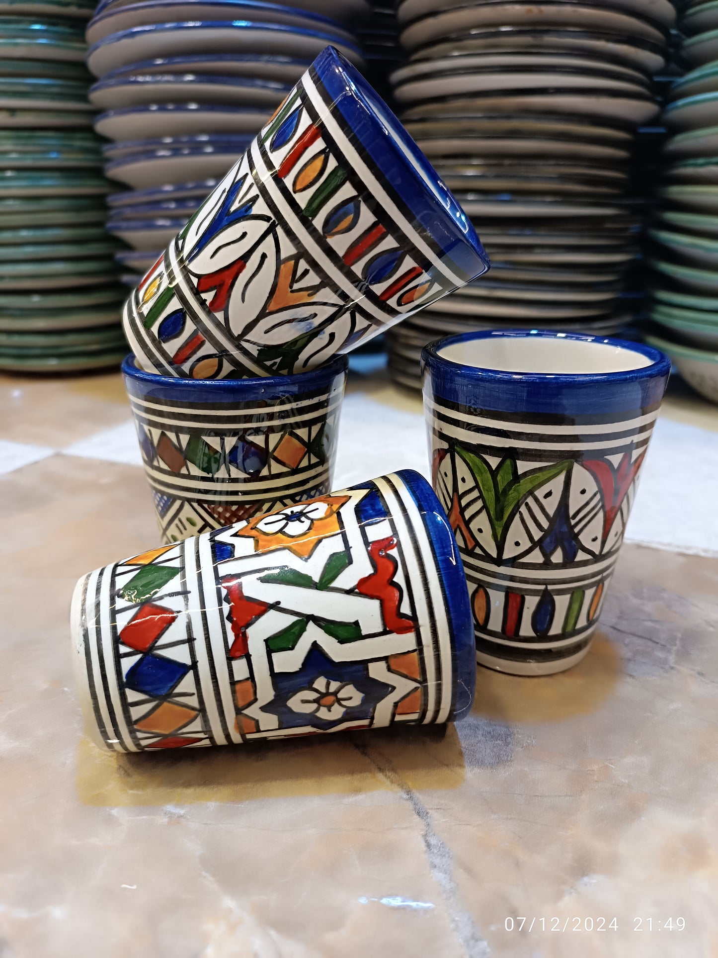 set of 6 glasses, Different colors  Moroccan ceramic tea glasses handmade and hand painted,