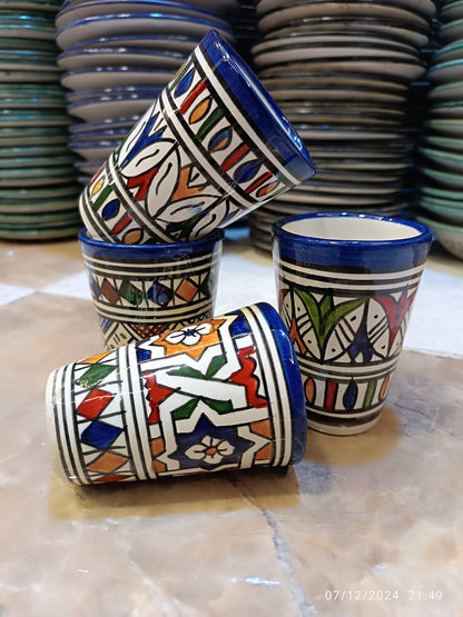 set of 6 glasses, Different colors  Moroccan ceramic tea glasses handmade and hand painted,
