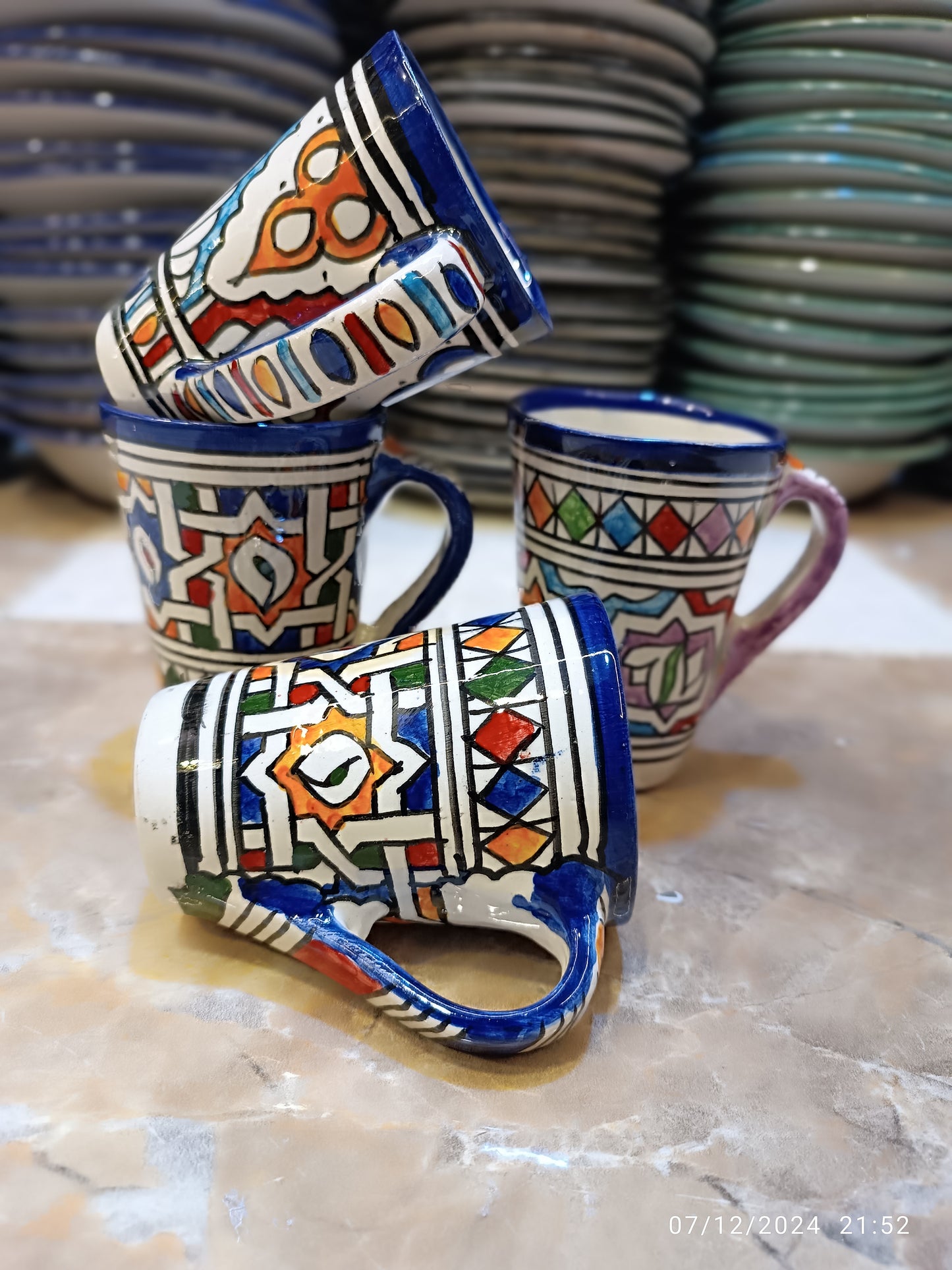Set of 6 handmade and hand-painted Fes mugs / 6 large