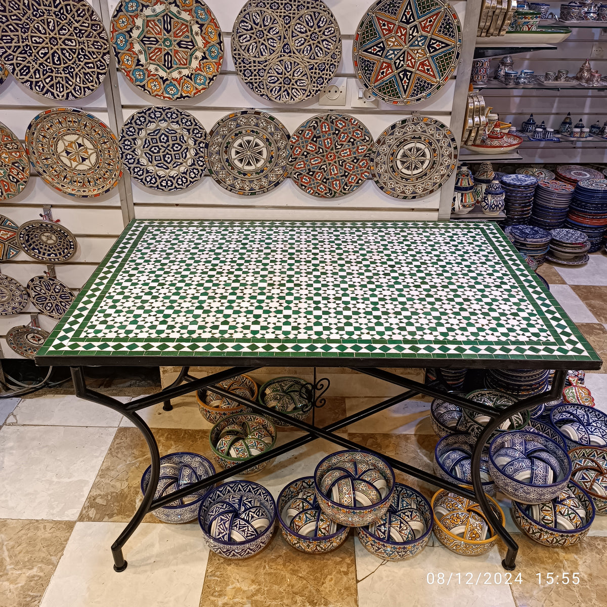 Handmade Rectangular Moroccan Zellige Mosaic Table – Authentic Fes Craftsmanship
