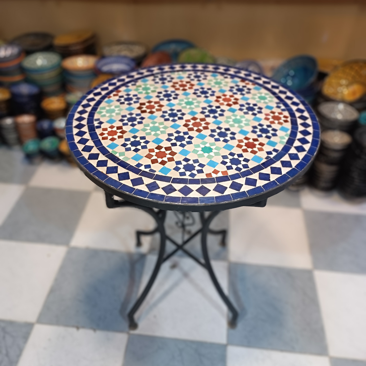 Handmade Moroccan Mosaic Table from Fez – Outdoor Zellige Patio & Garden Table
