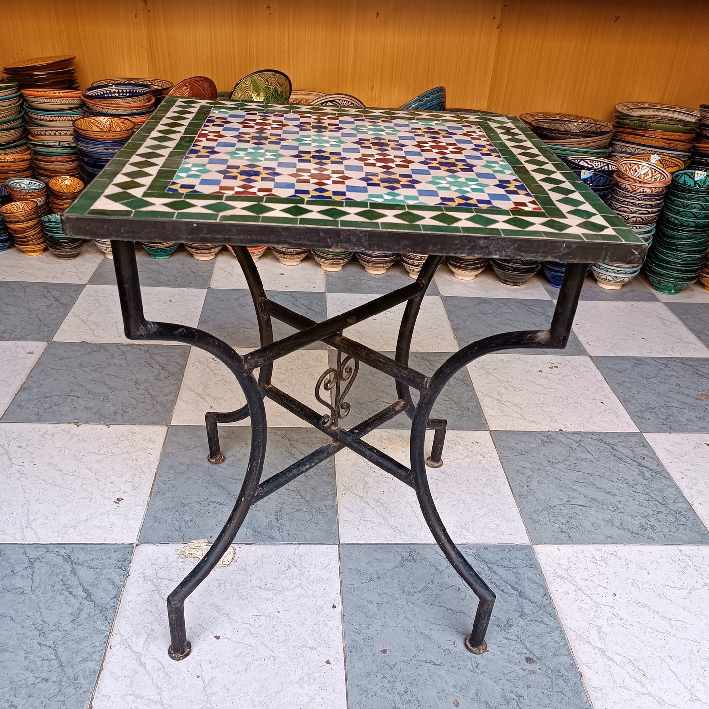 Mosaic Table for Patio & Garden – Portable Ceramic Table for Indoor & Outdoor Use