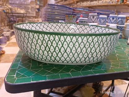 Moroccan Ceramic Vessel Sink – Green & Black & Gray Fish Scale Design