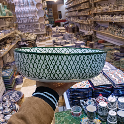 Moroccan Ceramic Vessel Sink – Green & Black & Gray Fish Scale Design