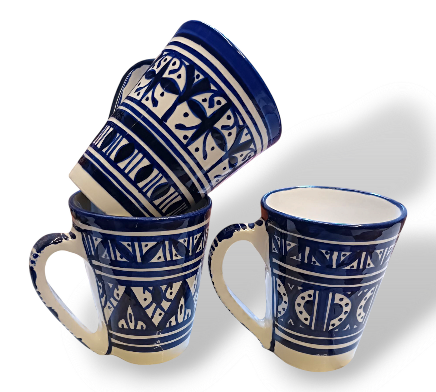 Set of 6 handmade and hand-painted Fes mugs / 6 large
