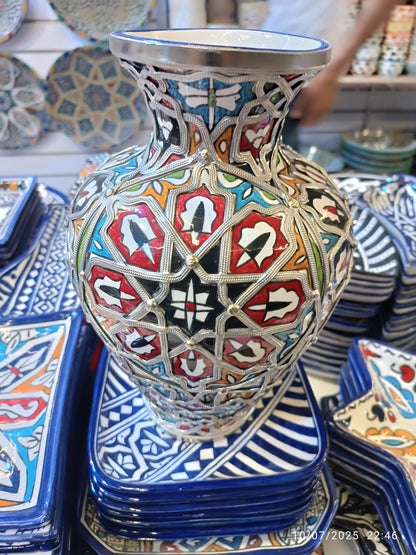 Flower vase silver and nickel vase handmade and hand painted original from fez Morocco