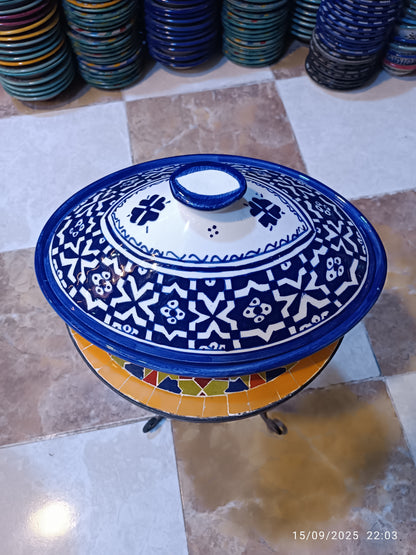 Handmade Moroccan Oval Tagine – Multicolor Fez Embroidery Design