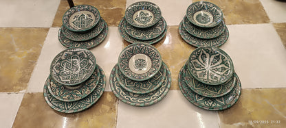 Green hand painted Moroccan fez pottery plates dishwasher and microwave safe