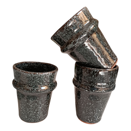 6 cups black red clay hand painted Moroccan pottery