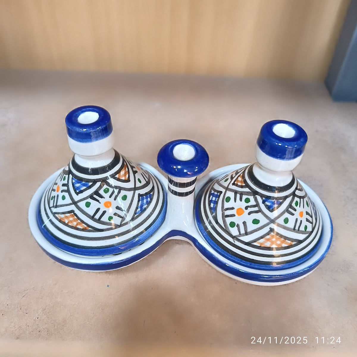 Handmade Moroccan Fes Spice Tagine Set – 2-Piece Ceramic Condiment Dishes