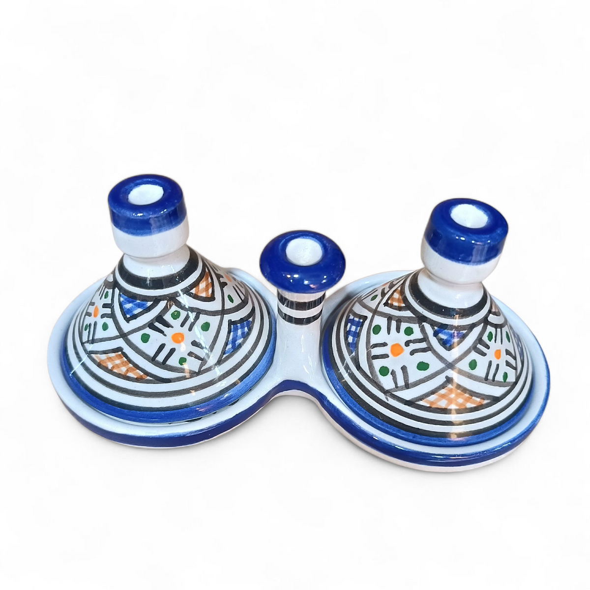 Handmade Moroccan Fes Spice Tagine Set – 2-Piece Ceramic Condiment Dishes