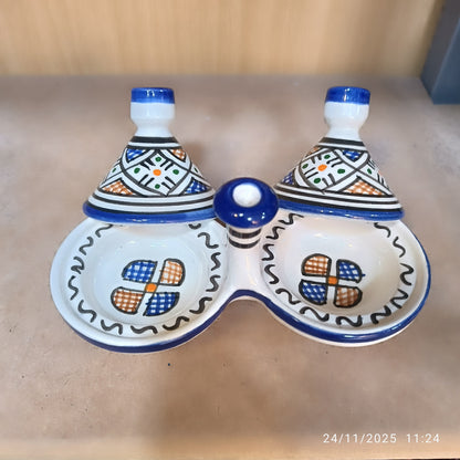 Handmade Moroccan Fes Spice Tagine Set – 2-Piece Ceramic Condiment Dishes