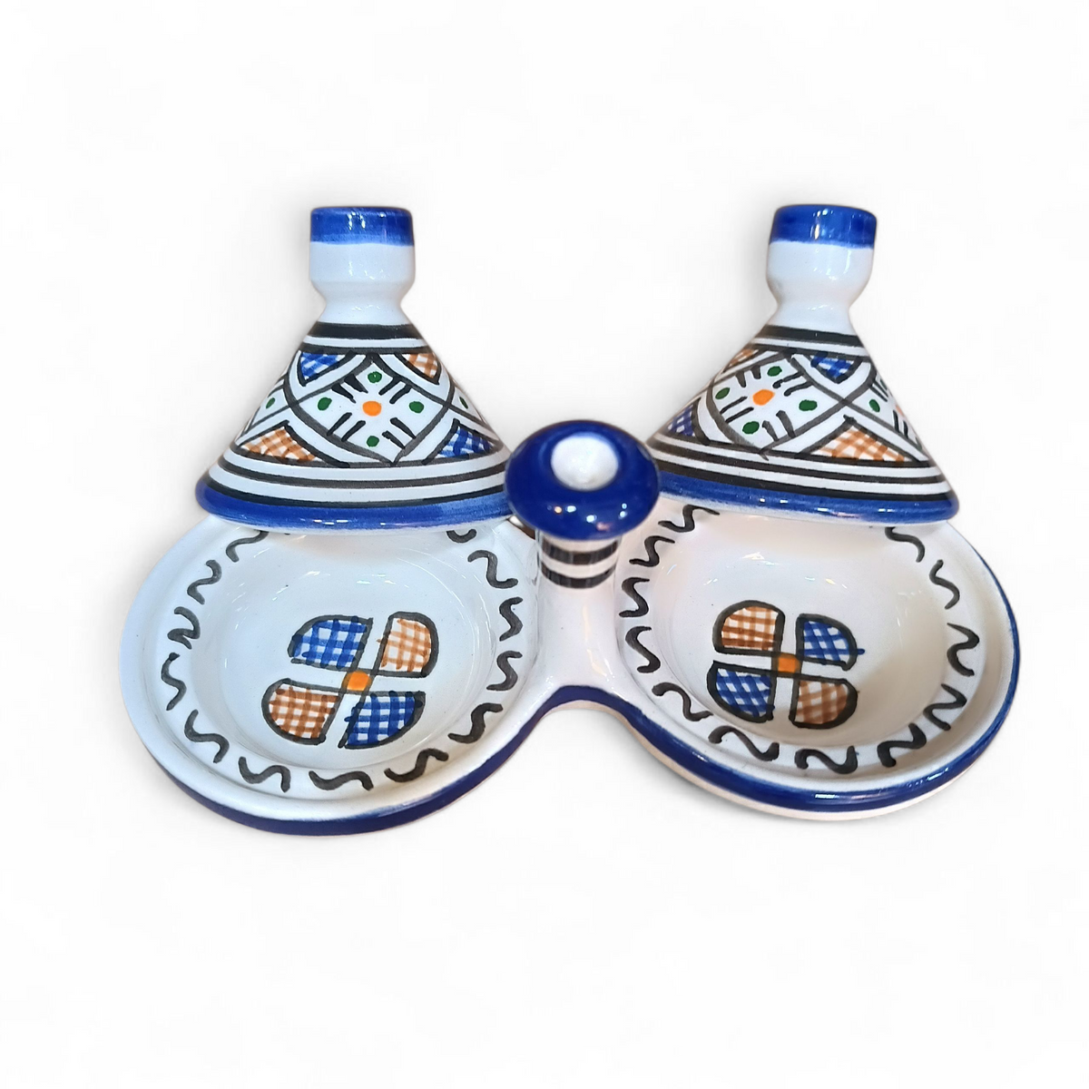 Handmade Moroccan Fes Spice Tagine Set – 2-Piece Ceramic Condiment Dishes