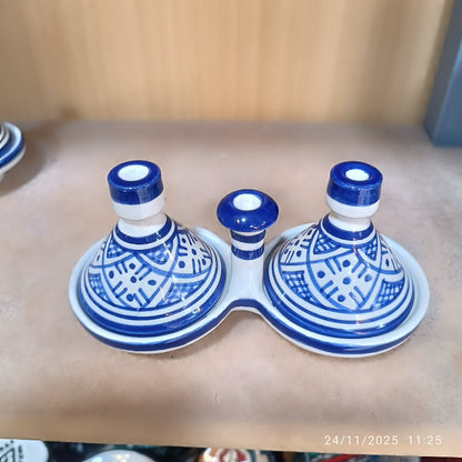 Handmade Moroccan Fes Spice Tagine Set – 2-Piece Ceramic Condiment Dishes