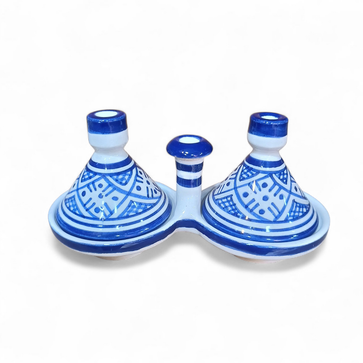 Handmade Moroccan Fes Spice Tagine Set – 2-Piece Ceramic Condiment Dishes