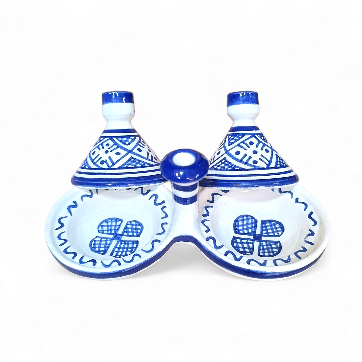 Handmade Moroccan Fes Spice Tagine Set – 2-Piece Ceramic Condiment Dishes