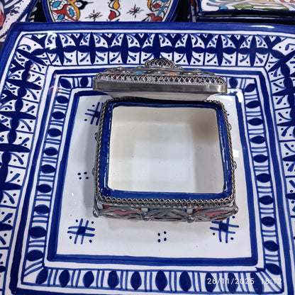 Handmade Moroccan Ceramic Jewelry Box – White Clay & Silver Nickel Detailing