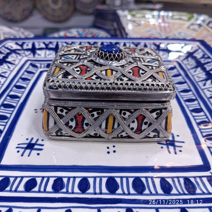 Handmade Moroccan Ceramic Jewelry Box – White Clay & Silver Nickel Detailing