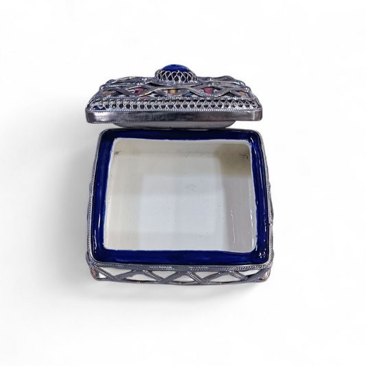 Handmade Moroccan Ceramic Jewelry Box – White Clay & Silver Nickel Detailing