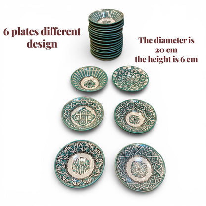Green hand painted Moroccan fez pottery plates dishwasher and microwave safe