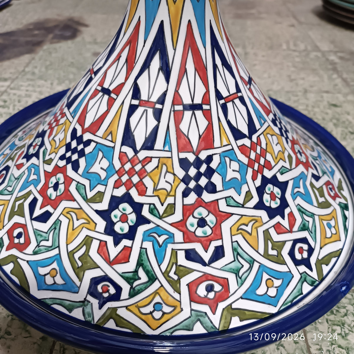Handmade Moroccan Fes Tagine – Blue & White Hand-Painted Ceramic Serving Tagine