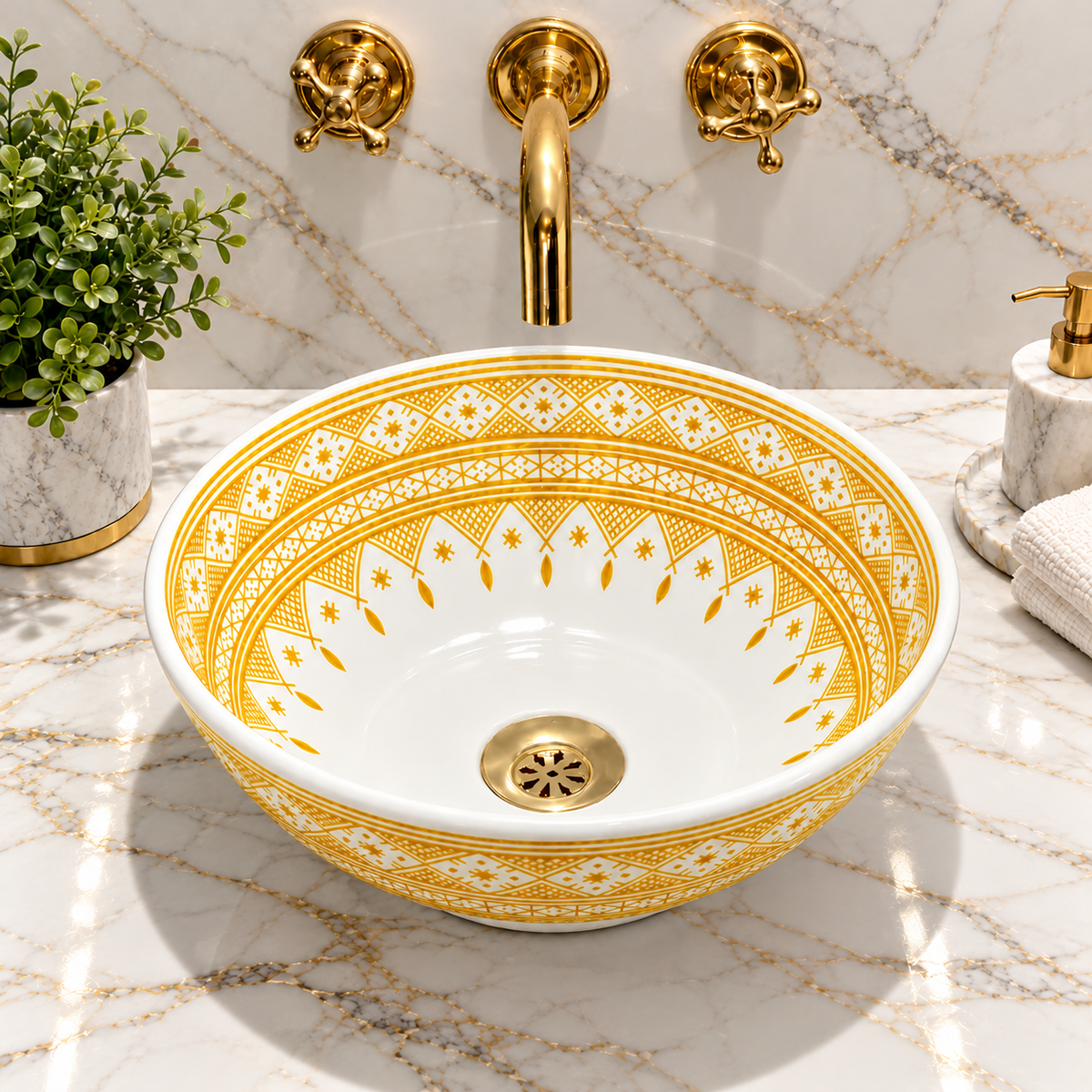 Handmade Moroccan Ceramic Vessel Sink – Traditional Fes Pottery Bathroom Vanity Sink