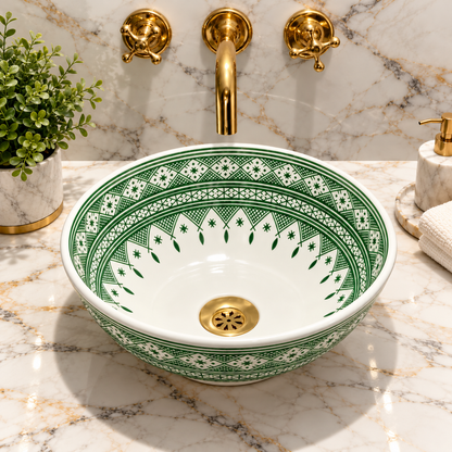 Handmade Moroccan Ceramic Vessel Sink – Traditional Fes Pottery Bathroom Vanity Sink