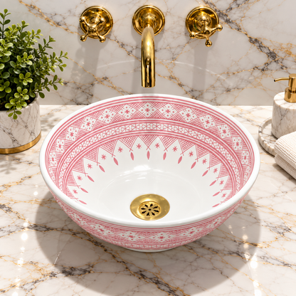 Handmade Moroccan Ceramic Vessel Sink – Traditional Fes Pottery Bathroom Vanity Sink