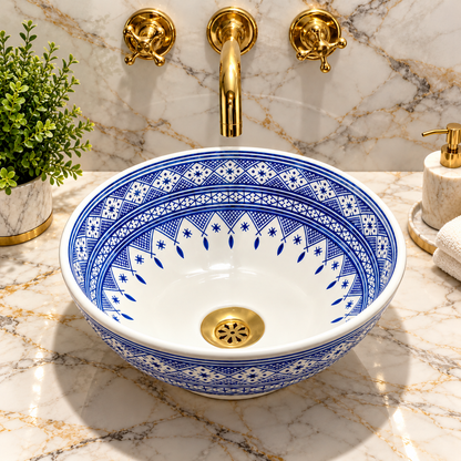 Handmade Moroccan Ceramic Vessel Sink – Traditional Fes Pottery Bathroom Vanity Sink