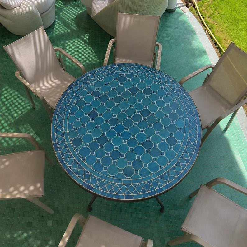 Moroccan Blue Mosaic Table – Handmade Zellige Table