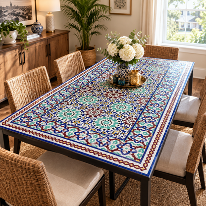 Handmade Moroccan Zellige Mosaic Table – Colorful Fassi Tile Outdoor Dining Table