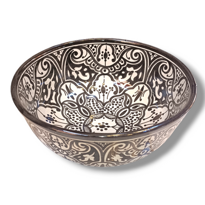 Moroccan Ceramic Decorative bowl – black & White handmade and hand painted