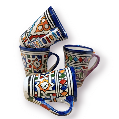 Set of 6 handmade and hand-painted Fes mugs / 6 large