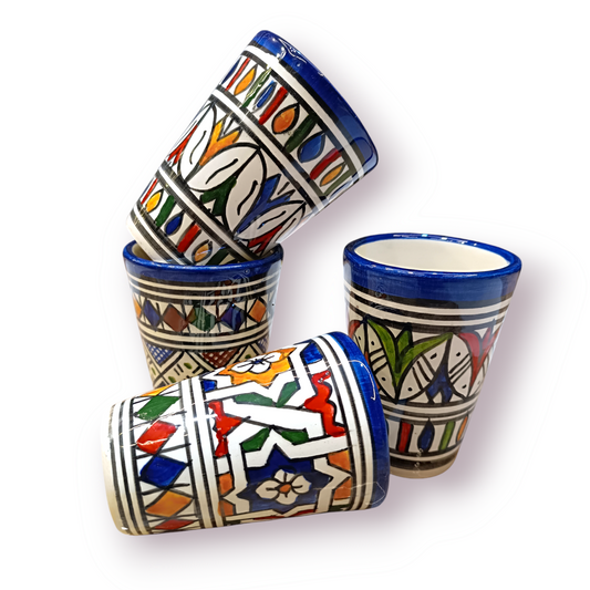 set of 6 glasses, Different colors  Moroccan ceramic tea glasses handmade and hand painted,